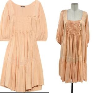 By Malene Birger Miolo Dress Semi-Sheer Pleated Peach Orange Fairy Size 36 US 6‎